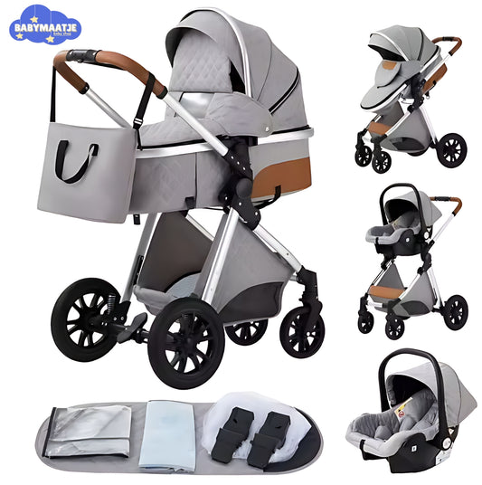 Luxe 3 in 1 Kinderwagen V9 Lightgrijs