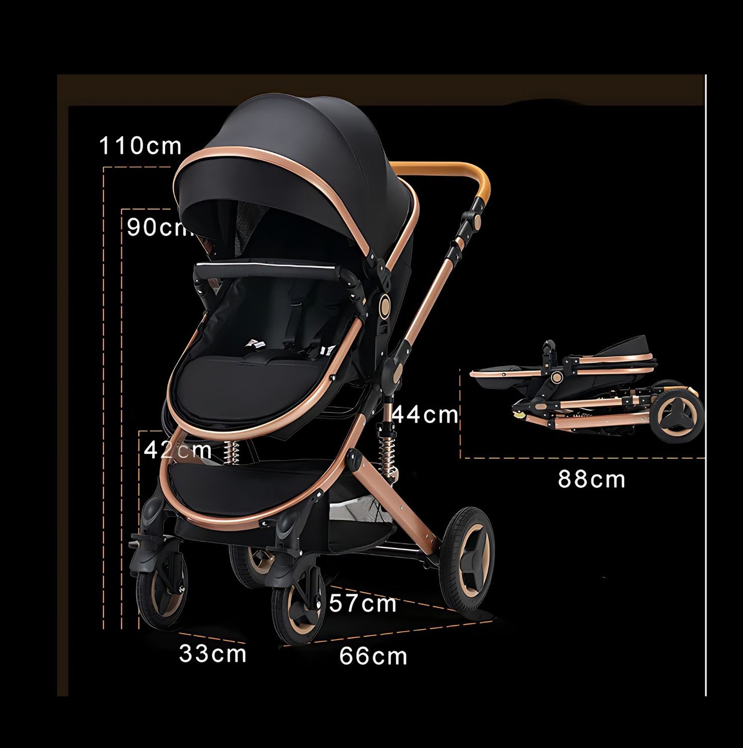 3 in 1 Kinderwagen Zwart / Brons